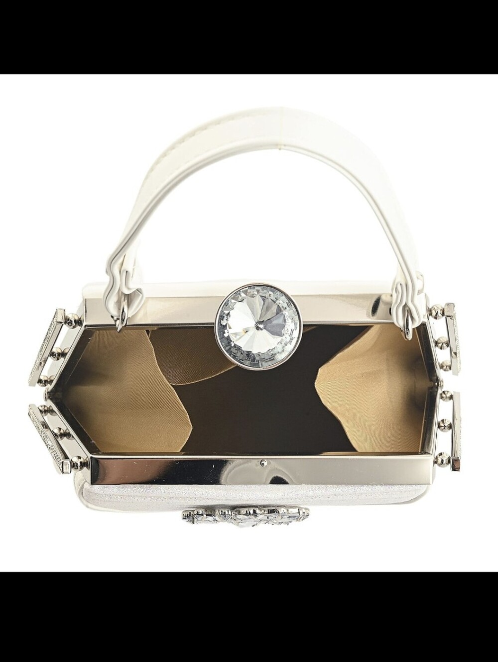 LA MAREY White Faux Leather Clutch/ Convertible Xbody Rhinestones - Picture 5 of 15